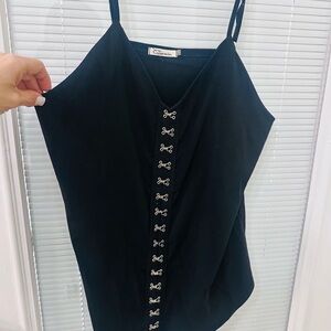 Charming Black Camisole with Silver Accents
